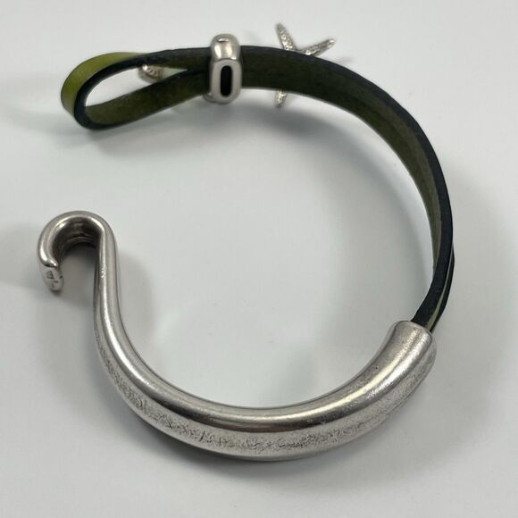 Montana Leather Designs Green Leather Sterling Side Hook Starfish Charm Bracelet - Picture 3 of 7